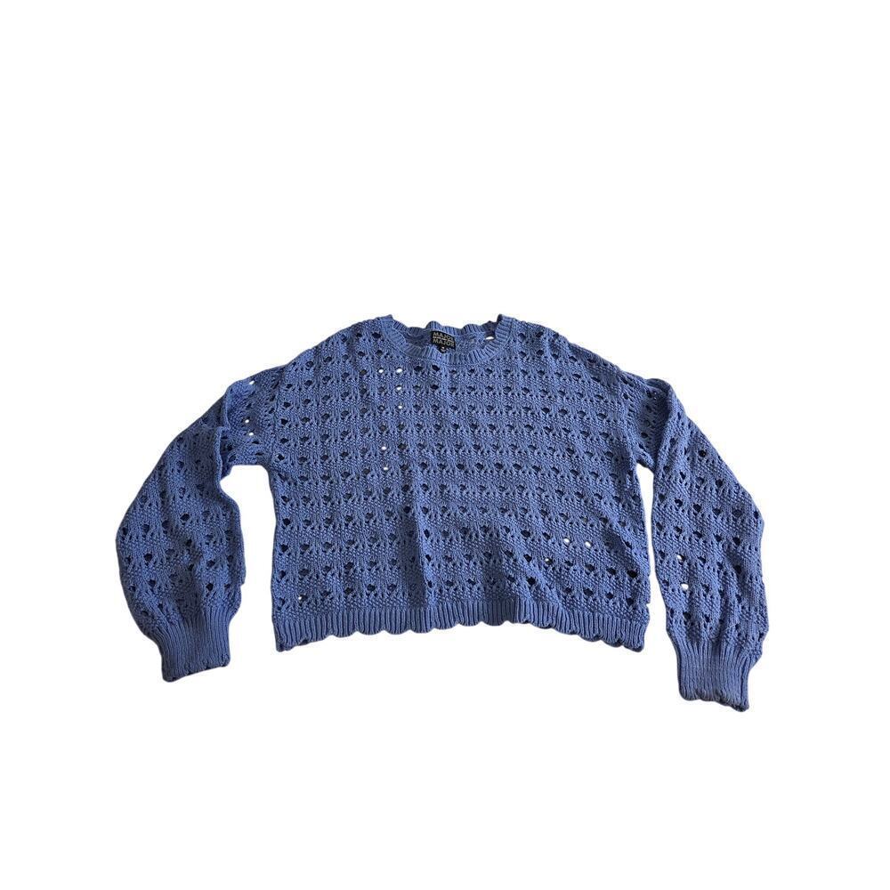 Blue Crochet Open Weave Crewneck Sweater Crop M